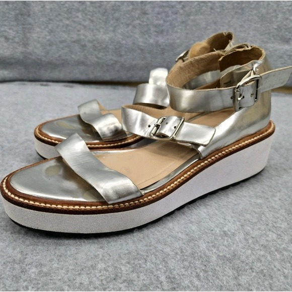 Loeffler Randall Womens Metallic Silver Sandals Summer Shoes Made‎ In Brazil 7B - Picture 1 of 9